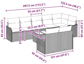 Conjunto de Sofá de Jardim de 8 Peças com Almofadas Cinzas de Rattan