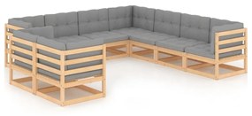 vidaXL 9 pcs conjunto lounge de jardim c/ almofadões pinho maciço