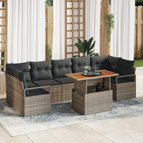 Conjunto de Sofá de Jardim vidaXL 8 Peças com Almofadas Cinza Rattan P
