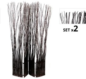 Set de 2 Biombos Separadores Kim 4 Folhas Marrons