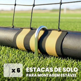 Baliza de Futebol para Jardim 240x85x160 cm com Rede, Estrutura Metálica, Acolchoamento EPE e Estacas, Preto e Amarelo