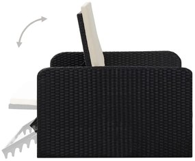 2 pcs conjunto lounge de jardim c/ almofadões vime PE preto