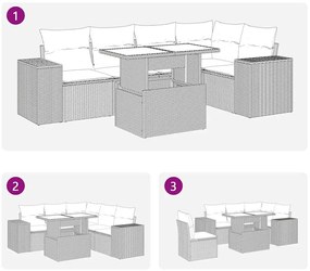 6 pcs conj. sofás jardim c/ almofadões vime PE/acácia castanho