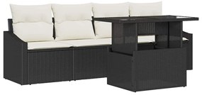 Conjunto de Sofá de Jardim de 5 Peças com Almofadas Preto em Polyratta