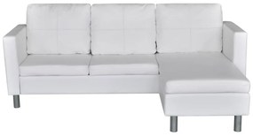 Sofá secional de 3 lugares couro artificial branco