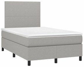 Cama box spring c/ colchão e LED 120x190 cm tecido cinza-claro