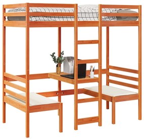 Cama alta c/ secretária/cadeiras 80x200 cm pinho castanho-mel