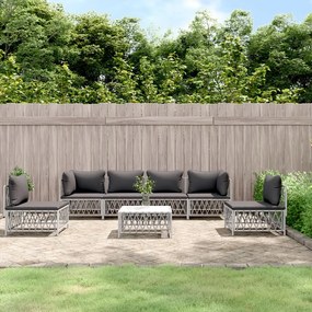 7 pcs conjunto lounge de jardim com almofadões aço branco