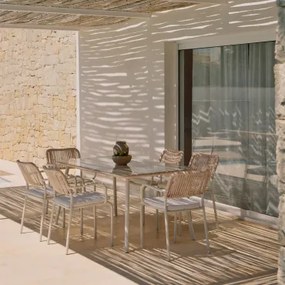 Conjunto De Mesa Retangular 160x90 Cm E 6 Cadeiras De Jardim Empilháveis Em Corda Trançada Arhiza Nude Beige - Sklum