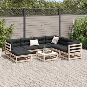 8 pcs conjunto sofás de jardim com almofadões pinho maciço