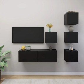 vidaXL 5 pcs conjunto de móveis de TV contraplacado preto