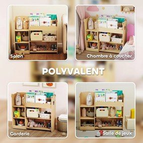 Móvel de arrumação infantil de 3 níveis 92 x 29 x 79 cm, estante para brinquedos com prateleiras abertas, natural
