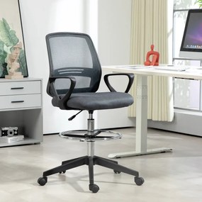 Cadeira de Escritório Alta, 76,5 x 68 x 120 cm, Assento Regulável em Altura, Cinzento