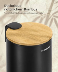 Caixote lixo casa de banho de 6 litros com tampa e pedal silencioso, preto