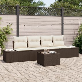 Conjunto de Sofá de Jardim com Almofadas Marrom Polirattan