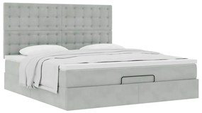 Estrutura cama otomana colchões 180x200cm veludo cinzento claro