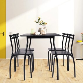 Conjunto de mesa de madeira com 5 peças e 4 molduras com base de madeira e estrutura metálica conjunto de móveis para cozinha restaurante sala Preto