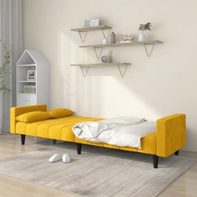 Sofá-cama 2 lugares com duas almofadas veludo amarelo