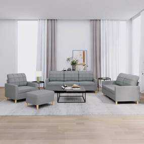 4 pcs conjunto de sofás com almofadões tecido cinzento-claro