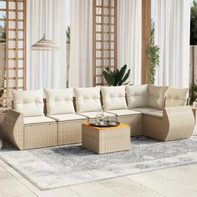 7 pcs conjunto de sofás p/ jardim com almofadões vime PE bege