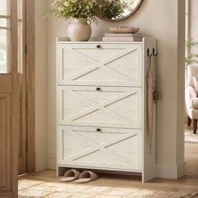 Sapateira com 3 portas para 24 pares de sapatos 83 x 24 x 142,6 cm em branco rústico