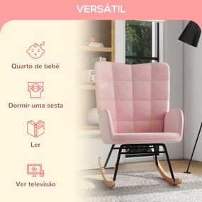 Cadeira Baloiço em Borrego com Oscilação de 40° Pés de Madeira de Faia e Estrutura de Aço 71x92x101 cm Rosa