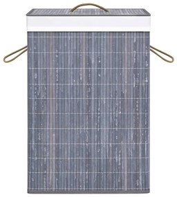 Cesto para roupa suja c/ 2 secções 72 L bambu cinzento