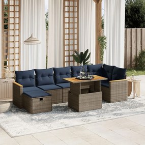 vidaXL 8 pcs conjunto sofás p/ jardim c/ almofadões vime PE cinzento