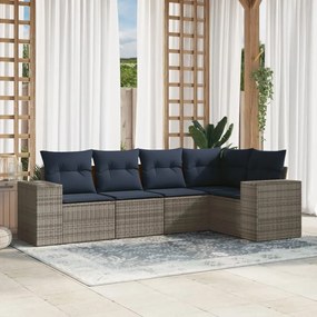 vidaXL 5 pcs conjunto sofás p/ jardim c/ almofadões vime PE cinzento