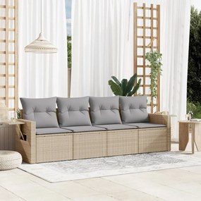 vidaXL 4 pcs conjunto de sofás para jardim c/ almofadões vime PE bege