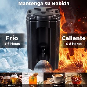 Dispensador bebidas térmico de 16,5 L com torneira antigotejamento e pega de transporte 46 x 30 x 51 cm para campismo, festas e catering Preto
