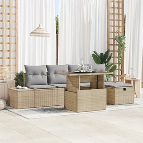 Conjunto de Sofás de Jardim com Almofadas Bege em Rattan Poliéster