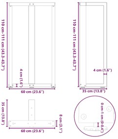 Pés de mesa de bar em forma de T, 2 peças, preto, 60x35x(110-111) cm,