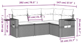 4 pcs conjunto de sofás para jardim c/ almofadões vime PE bege