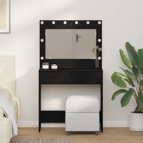 Mesa de Maquilhagem com Luzes de LED Carvalho Preto 78,5x41x135 cm