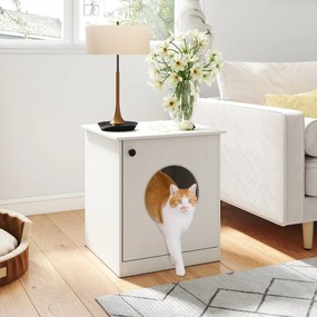 Armário para caixa de areia (não incluida) para gatos com lavatório oculto e mesinha de cabeceira lateral 51 x 47 x 57 cm Branco