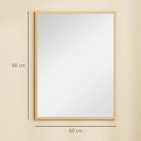 Espelho de parede retangular de 80 x 60 cm, com moldura em madeira natural, ideal para a casa de banho, sala de estar ou quarto