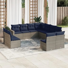 vidaXL 11 pcs conjunto sofás de jardim c/ almofadões vime PE cinzento