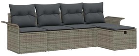 Conjunto de Sofá de Jardim de 5 Peças com Almofadas Cinza de Rattan