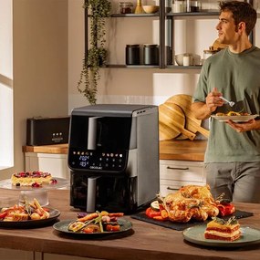 Fritadeira de ar de 10L com janelas Cecofry DuoLevel 10000 DuoSize Window com cubas sobrepostas de 3.5L e 6.5L, 2000 W de potência