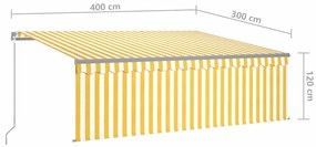 Toldo retrátil manual com estore/LED 4x3 m amarelo e branco