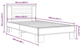 Estrutura cama 100x200 cm derivados madeira/metal cinza sonoma