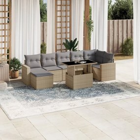 8 pcs conjunto de sofás p/ jardim com almofadões vime PE bege