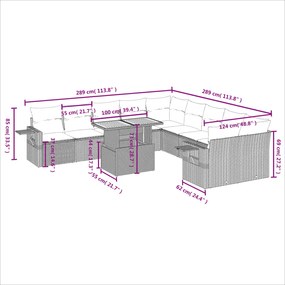 11 pcs conjunto sofás de jardim c/ almofadões vime PE preto