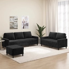 vidaXL 3 pcs conjunto de sofás com almofadões veludo preto