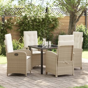 vidaXL Conjunto de Jantar de Jardim de 5 Peças com Almofadas em bege de Rattan Polipropileno