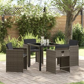 vidaXL Conjunto de Jantar de Jardim 5 Peças com Almofadas Cinza Rattan Poliéster