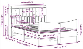 Cama sem colchão 140x200 cm madeira de pinho maciça branco