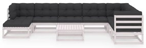 9 pcs conjunto lounge de jardim c/ almofadões pinho maciço