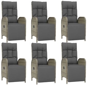 7 pcs conjunto de jantar p/ jardim c/ almofadões vime PE cinza